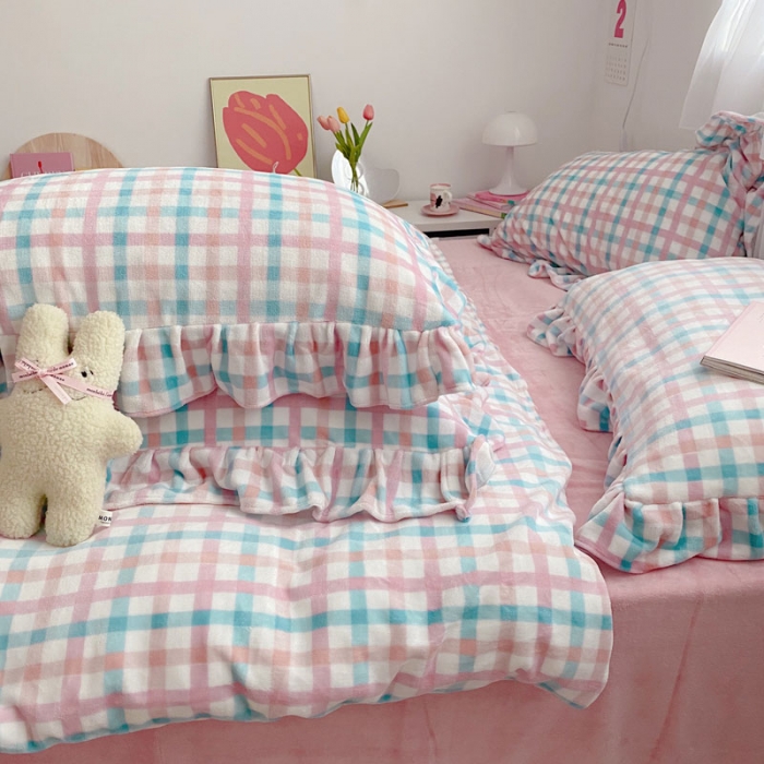 91家纺网 家纺一手货源 找家纺 2021牛奶绒四件套（马卡龙格粉）