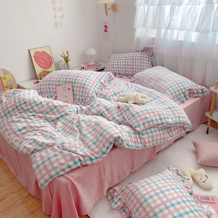 91家纺网 家纺一手货源 找家纺 2021牛奶绒四件套（马卡龙格粉）