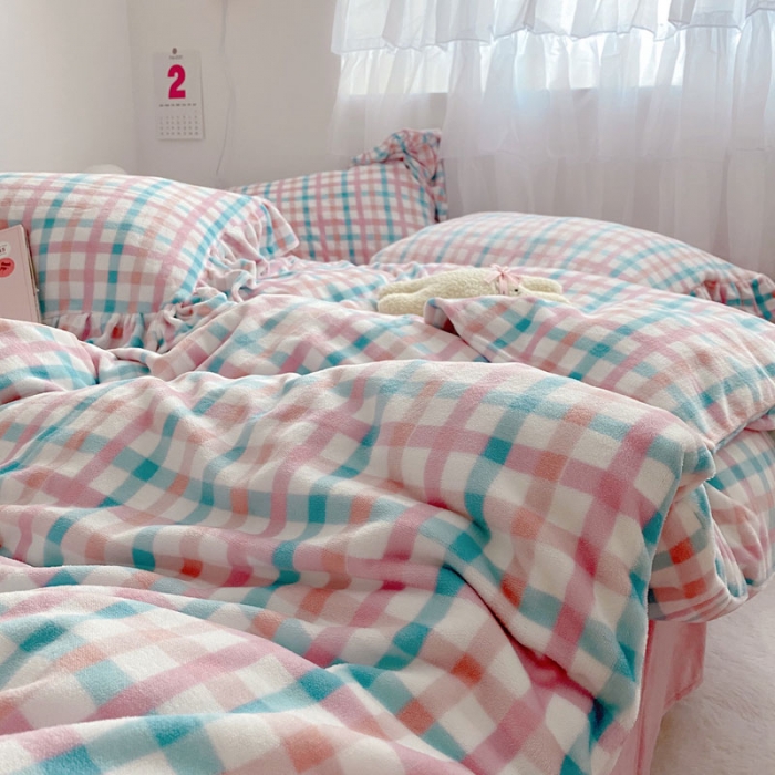 91家纺网 家纺一手货源 找家纺 2021牛奶绒四件套（马卡龙格粉）