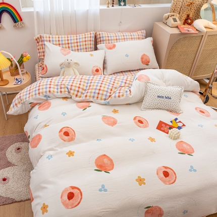 总 桃子家居家居 新品加厚牛奶绒洋气碎花少女系列四件套法莱