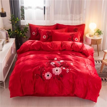 91家纺网 家纺一手货源 找家纺 （总）金米诺2020新款水晶绒刺绣牛奶绒宝宝绒四件套