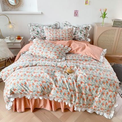 91家纺网 家纺一手货源 找家纺 （总）婳庭 2020新款韩版复古油画蕾丝款全棉床裙四件套