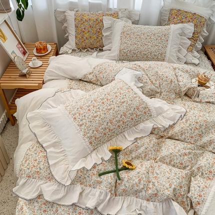 91家纺网 家纺一手货源 找家纺 （总）婳庭 2020新款小碎花蕾丝边水洗棉印花四件套