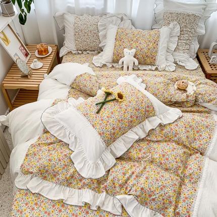 91家纺网 家纺一手货源 找家纺 （总）婳庭 2020新款小碎花蕾丝边水洗棉印花四件套