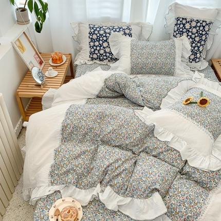 91家纺网 家纺一手货源 找家纺 （总）婳庭 2020新款小碎花蕾丝边水洗棉印花四件套