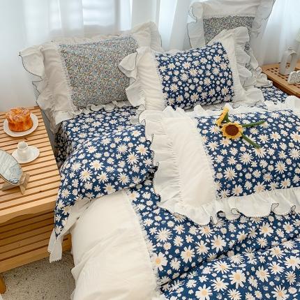 91家纺网 家纺一手货源 找家纺 婳庭 2020新款小碎花蕾丝边水洗棉印花四件套 碎花雏菊