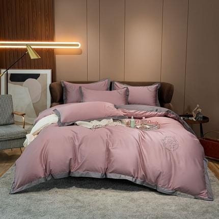 爱缦2020新款100S长绒棉澳棉刺绣简系列四件套 藕粉-银灰