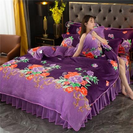 91家纺网 家纺一手货源 找家纺 能好家纺 2020新款牛奶金貂绒被套四件套 紫气东来