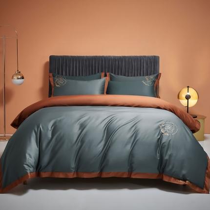 91家纺网 家纺一手货源 找家纺 爱缦2020澳棉100S长绒棉刺绣简四件套 庄重灰-桦茶色