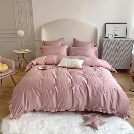 91家纺网 家纺一手货源 找家纺 柚子 新款60s长绒棉绣花工艺款四件套（棚拍）星梦缘藕粉