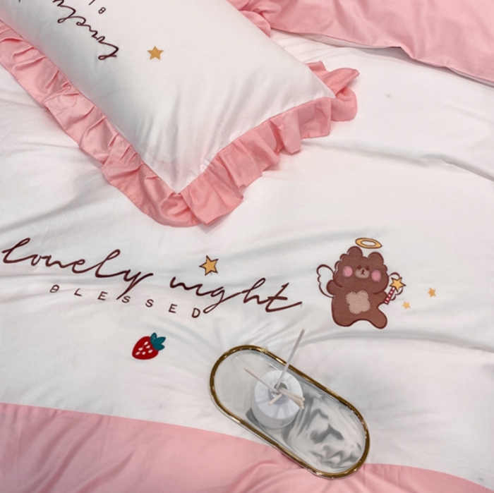 91家纺网 家纺一手货源 找家纺 （总）眠帛家居 2020新款绣花全棉公主风四件套