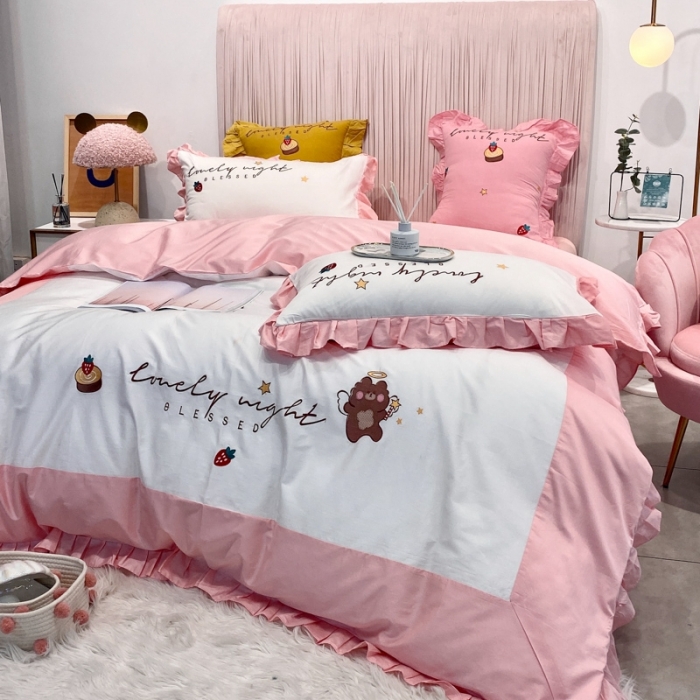 91家纺网 家纺一手货源 找家纺 （总）眠帛家居 2020新款绣花全棉公主风四件套