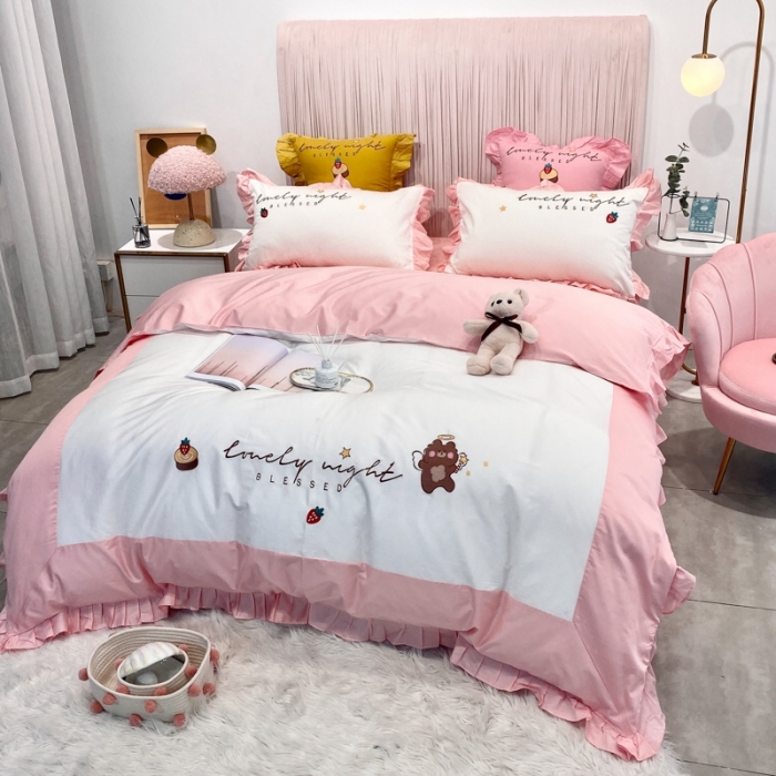 91家纺网 家纺一手货源 找家纺 （总）眠帛家居 2020新款绣花全棉公主风四件套