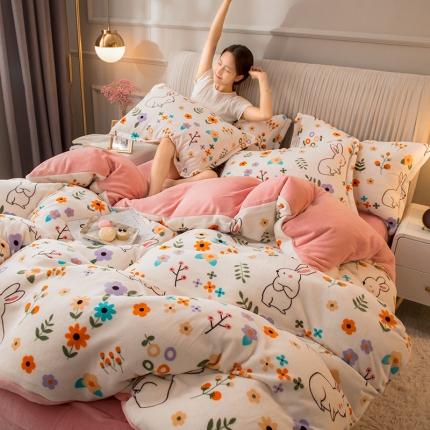 91家纺网 家纺一手货源 找家纺 寐居 2020新款印花牛奶绒单被套 花骨朵