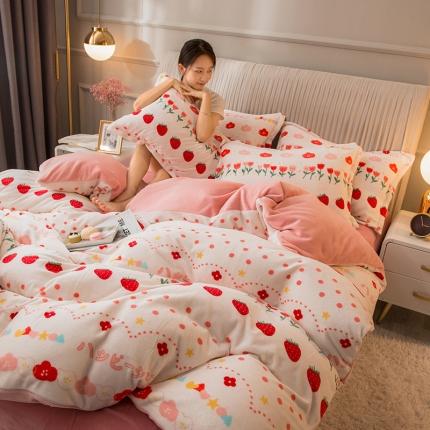 寐居 2020新款印花牛奶绒单被套 波西米亚草莓