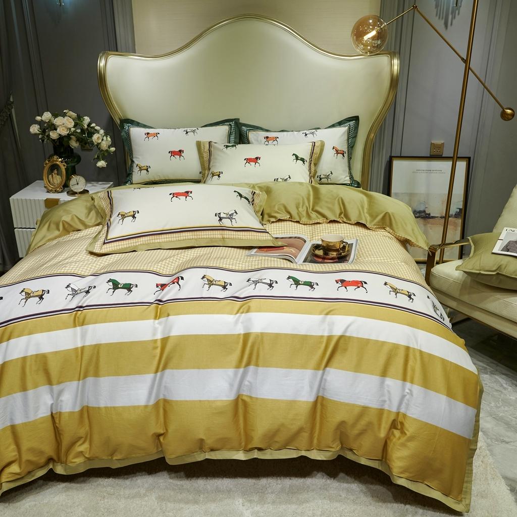 91家纺网 家纺一手货源 找家纺 优然居 2020新款小边款数码印花四件套 艾尔玛黄