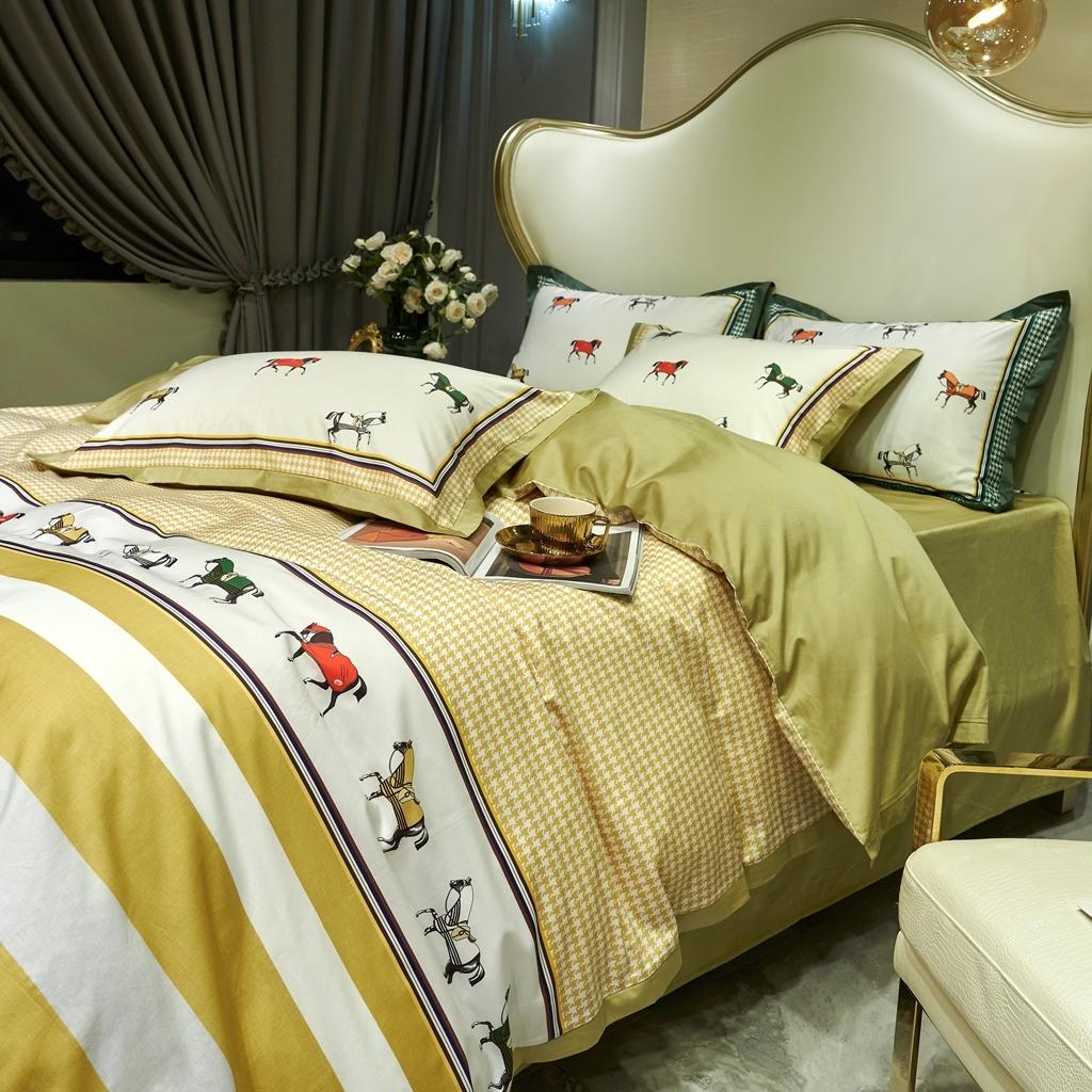 91家纺网 家纺一手货源 找家纺 优然居 2020新款小边款数码印花四件套 艾尔玛黄