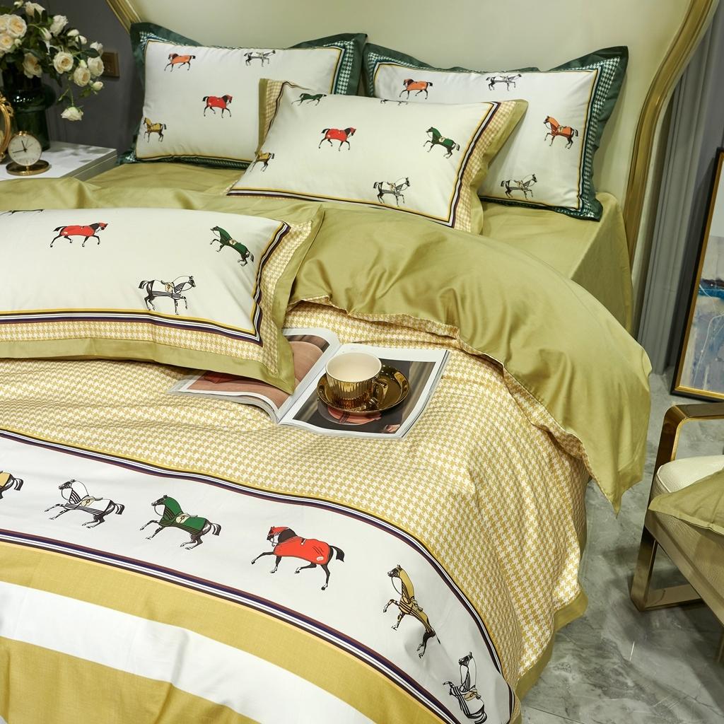 91家纺网 家纺一手货源 找家纺 优然居 2020新款小边款数码印花四件套 艾尔玛黄