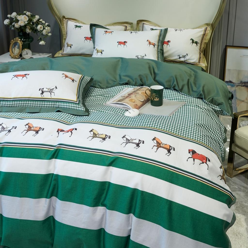 91家纺网 家纺一手货源 找家纺 优然居 2020新款小边款数码印花四件套 艾尔玛绿