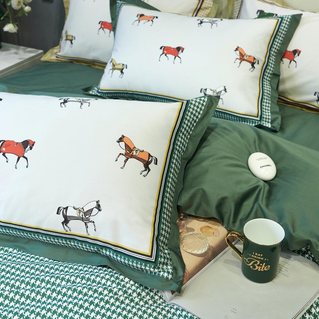 91家纺网 家纺一手货源 找家纺 优然居 2020新款小边款数码印花四件套 艾尔玛绿