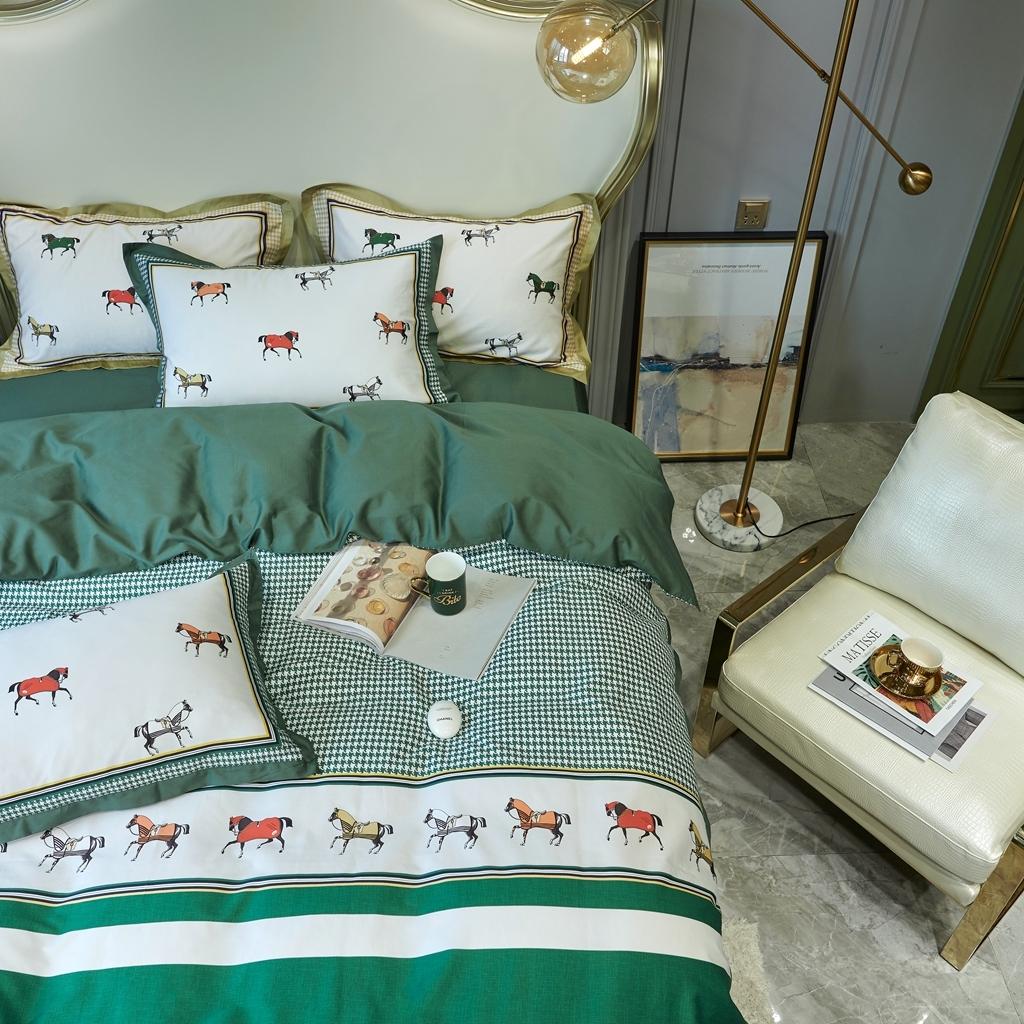 91家纺网 家纺一手货源 找家纺 优然居 2020新款小边款数码印花四件套 艾尔玛绿