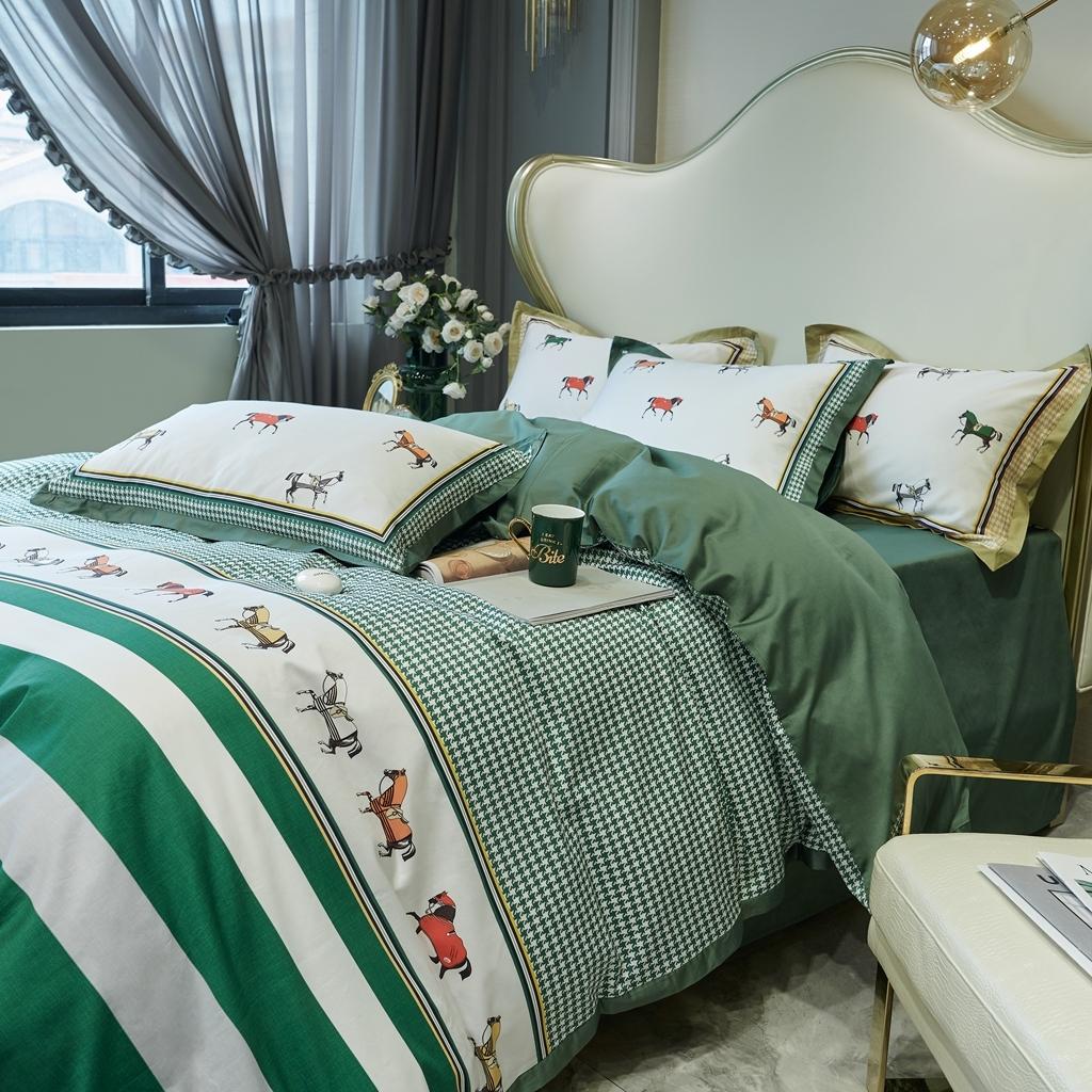 91家纺网 家纺一手货源 找家纺 优然居 2020新款小边款数码印花四件套 艾尔玛绿