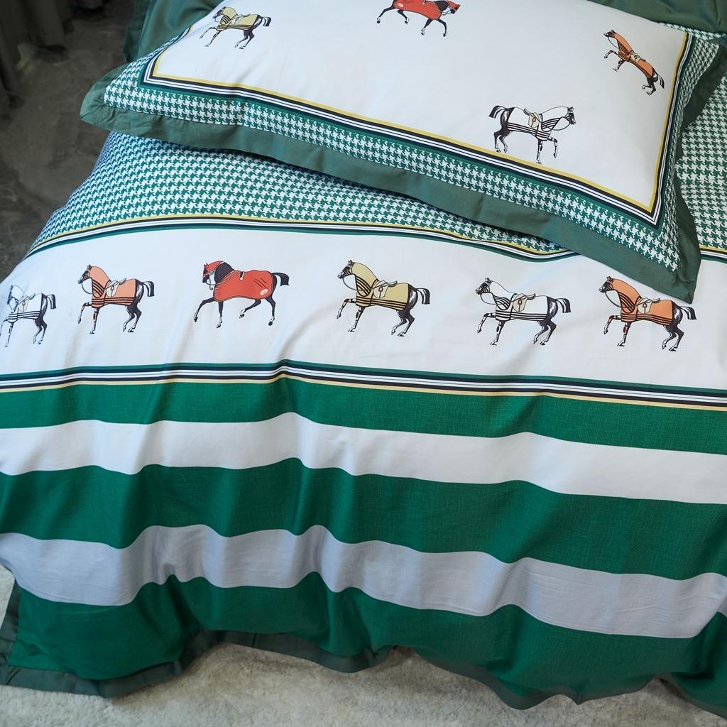 91家纺网 家纺一手货源 找家纺 优然居 2020新款小边款数码印花四件套 艾尔玛绿