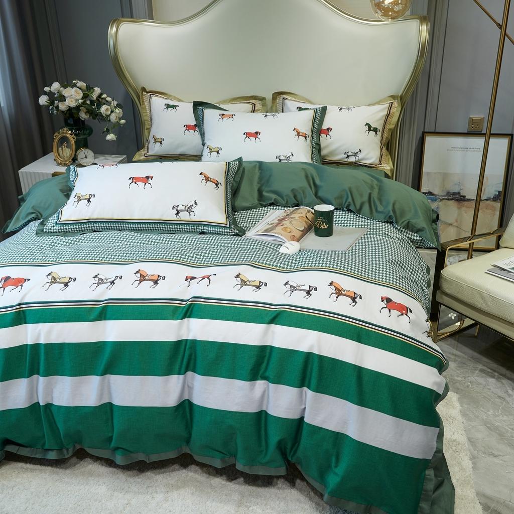 91家纺网 家纺一手货源 找家纺 优然居 2020新款小边款数码印花四件套 艾尔玛绿