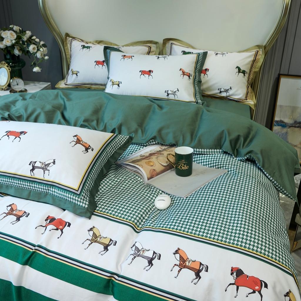 91家纺网 家纺一手货源 找家纺 优然居 2020新款小边款数码印花四件套 艾尔玛绿