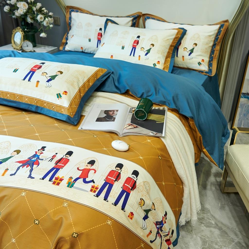 91家纺网 家纺一手货源 找家纺 优然居 2020新款小边款数码印花四件套 多迈黄