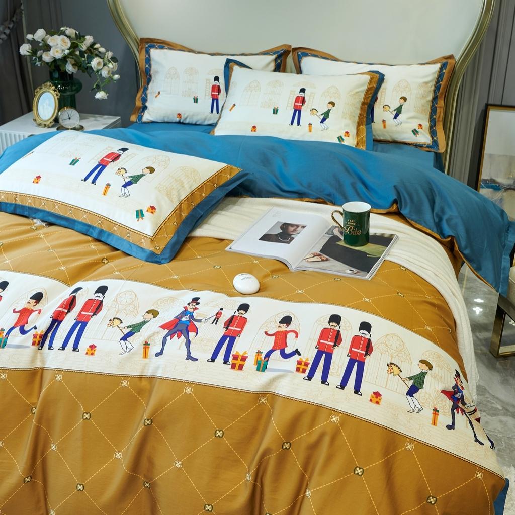 91家纺网 家纺一手货源 找家纺 优然居 2020新款小边款数码印花四件套 多迈黄