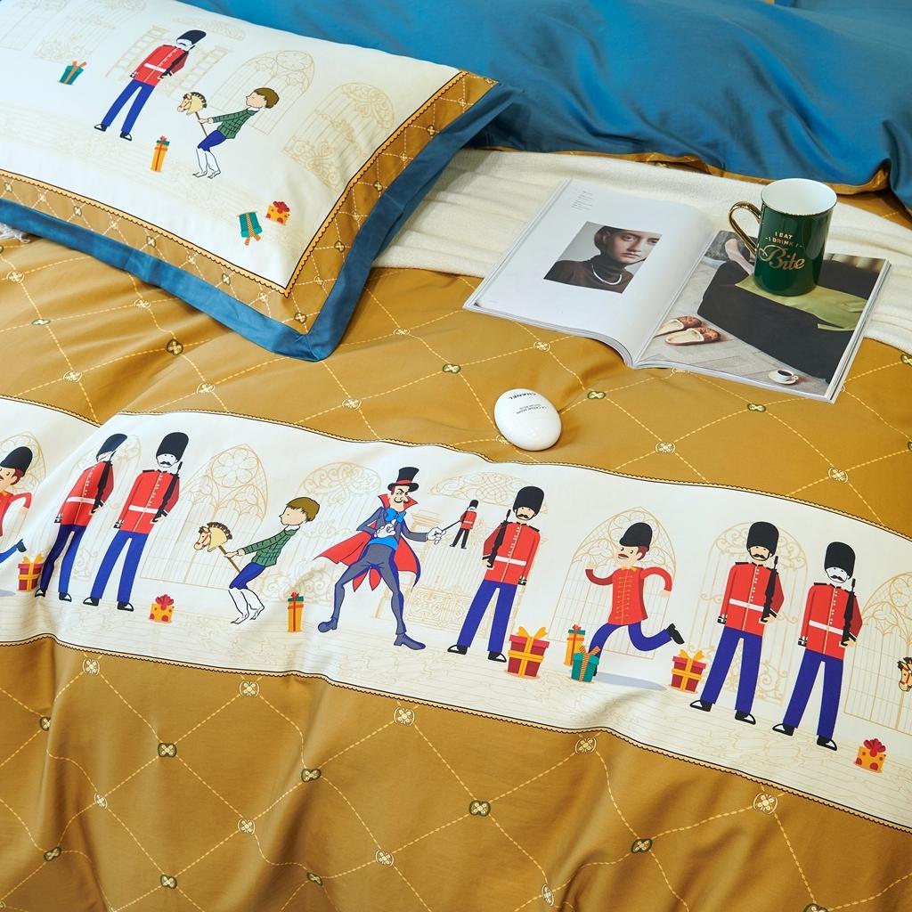 91家纺网 家纺一手货源 找家纺 优然居 2020新款小边款数码印花四件套 多迈黄