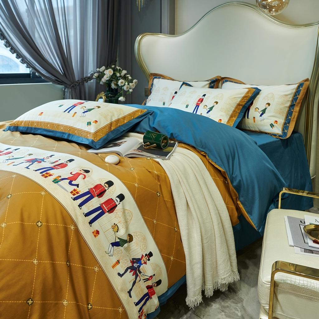 91家纺网 家纺一手货源 找家纺 优然居 2020新款小边款数码印花四件套 多迈黄