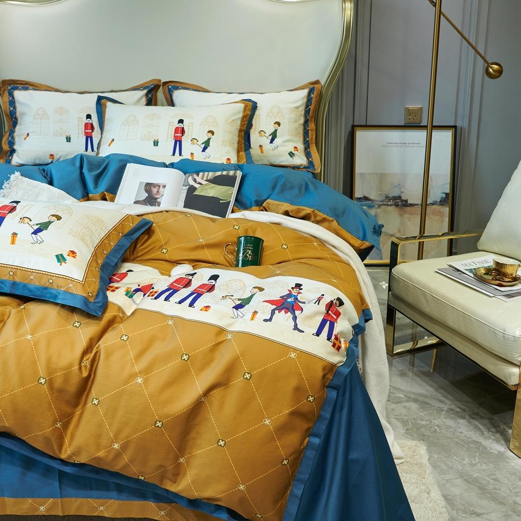 91家纺网 家纺一手货源 找家纺 优然居 2020新款小边款数码印花四件套 多迈黄