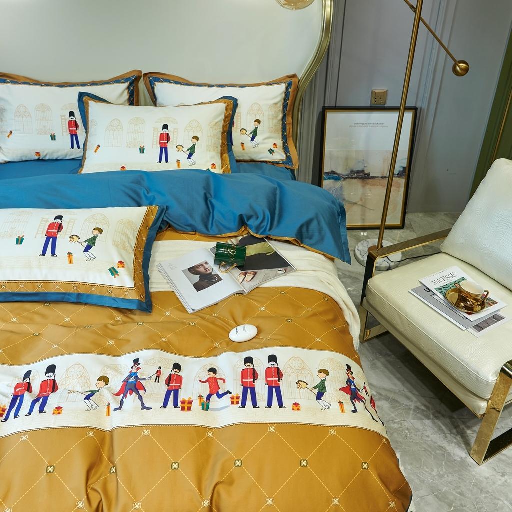 91家纺网 家纺一手货源 找家纺 优然居 2020新款小边款数码印花四件套 多迈黄