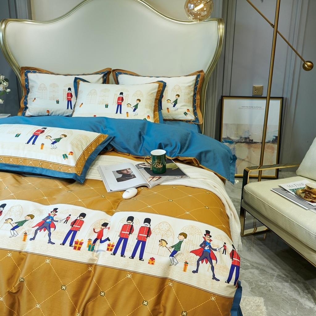 91家纺网 家纺一手货源 找家纺 优然居 2020新款小边款数码印花四件套 多迈黄