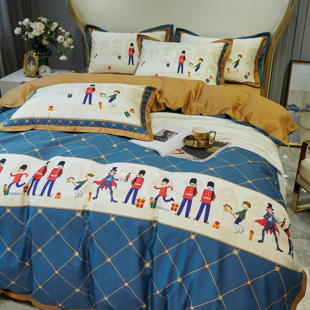 91家纺网 家纺一手货源 找家纺 优然居 2020新款小边款数码印花四件套 多迈灰蓝