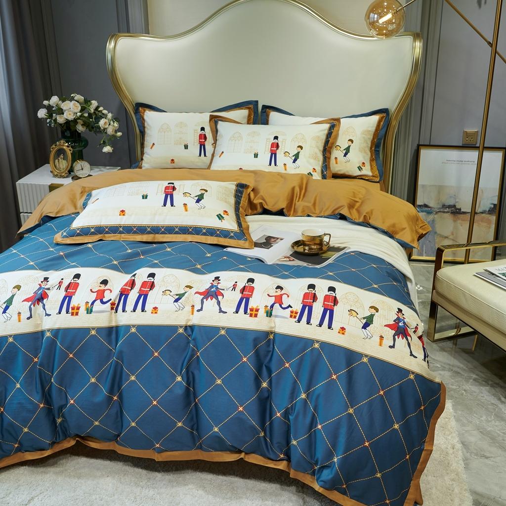 91家纺网 家纺一手货源 找家纺 优然居 2020新款小边款数码印花四件套 多迈灰蓝