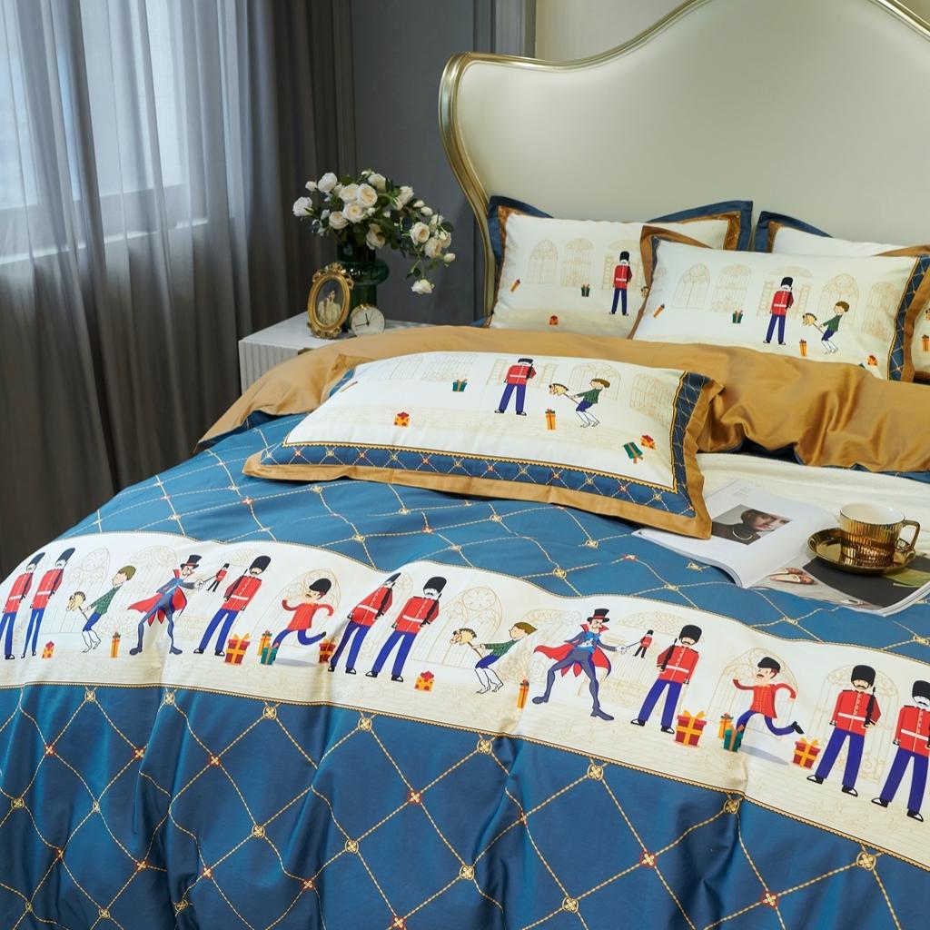 91家纺网 家纺一手货源 找家纺 优然居 2020新款小边款数码印花四件套 多迈灰蓝