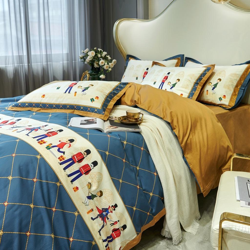 91家纺网 家纺一手货源 找家纺 优然居 2020新款小边款数码印花四件套 多迈灰蓝