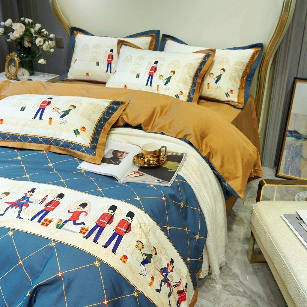 91家纺网 家纺一手货源 找家纺 优然居 2020新款小边款数码印花四件套 多迈灰蓝