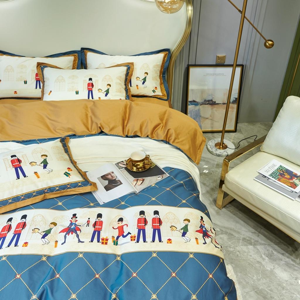 91家纺网 家纺一手货源 找家纺 优然居 2020新款小边款数码印花四件套 多迈灰蓝