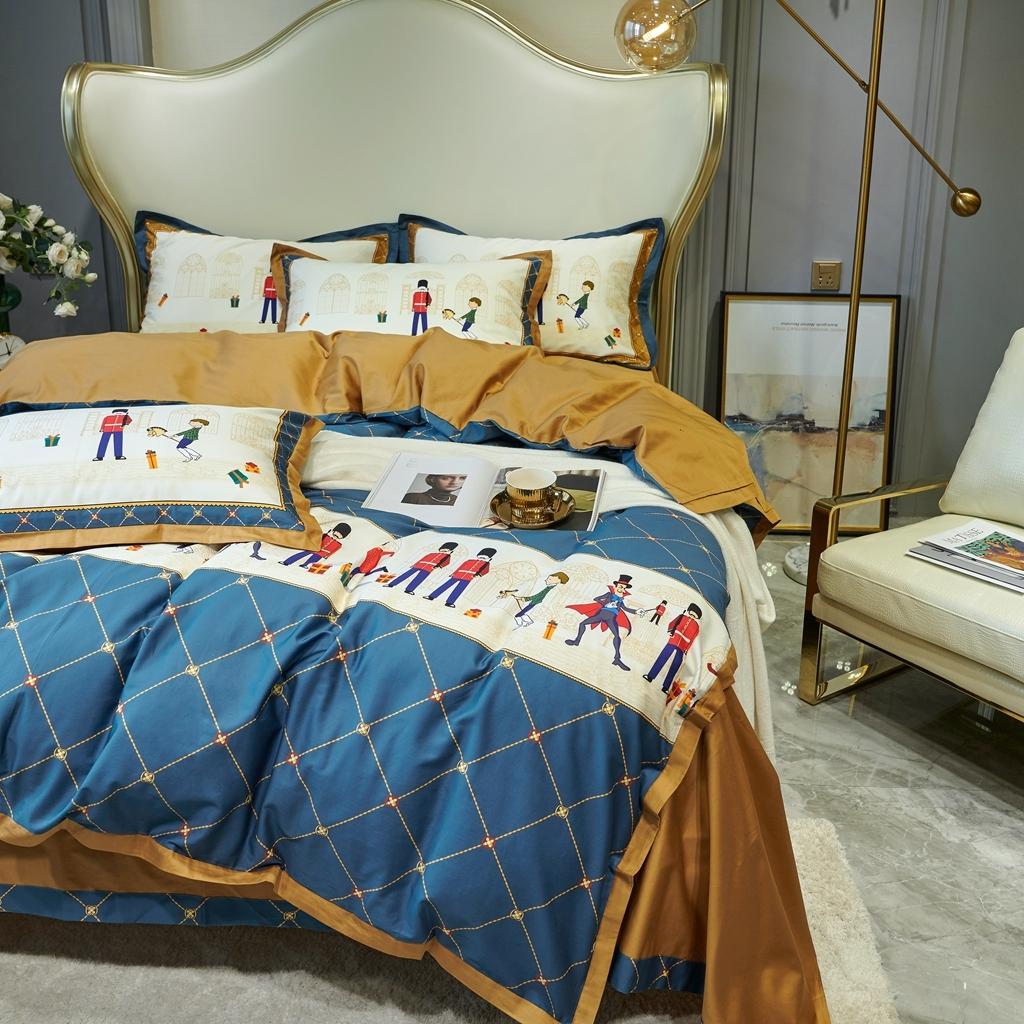 91家纺网 家纺一手货源 找家纺 优然居 2020新款小边款数码印花四件套 多迈灰蓝