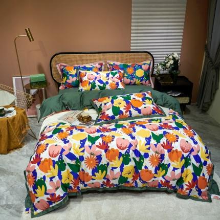 91家纺网 家纺一手货源 找家纺 优然居 2020新款小边款数码印花四件套 花蕊白