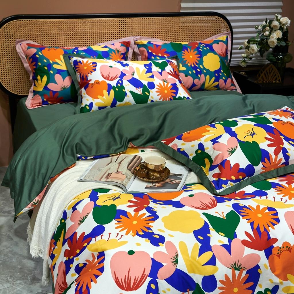 91家纺网 家纺一手货源 找家纺 优然居 2020新款小边款数码印花四件套 花蕊白