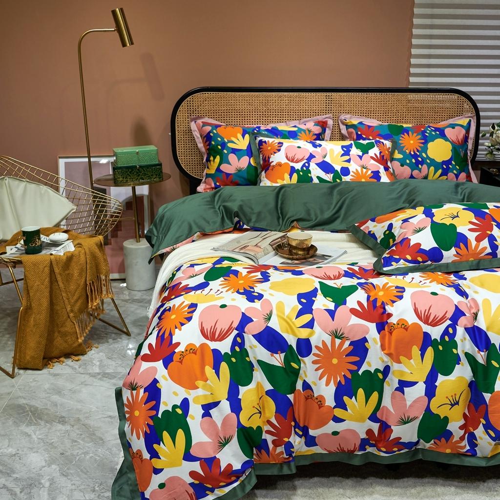 91家纺网 家纺一手货源 找家纺 优然居 2020新款小边款数码印花四件套 花蕊白