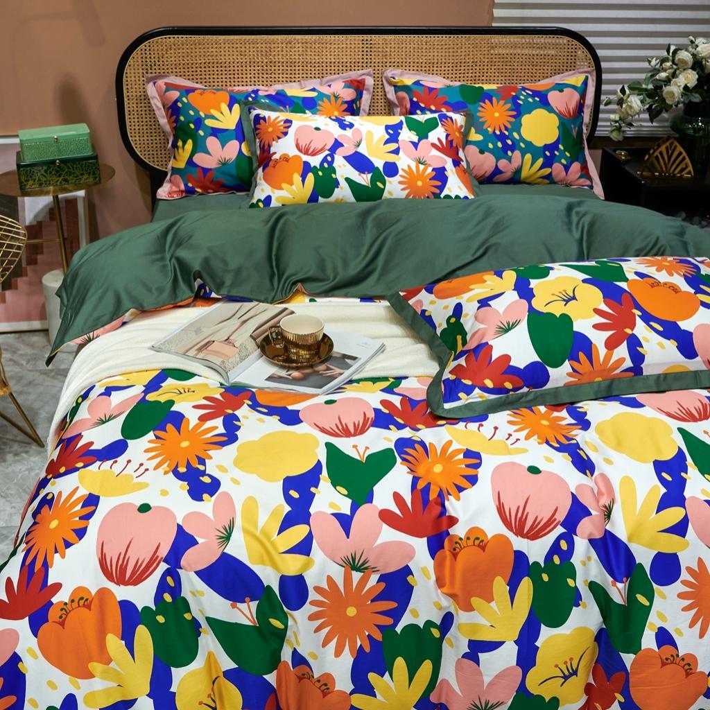 91家纺网 家纺一手货源 找家纺 优然居 2020新款小边款数码印花四件套 花蕊白