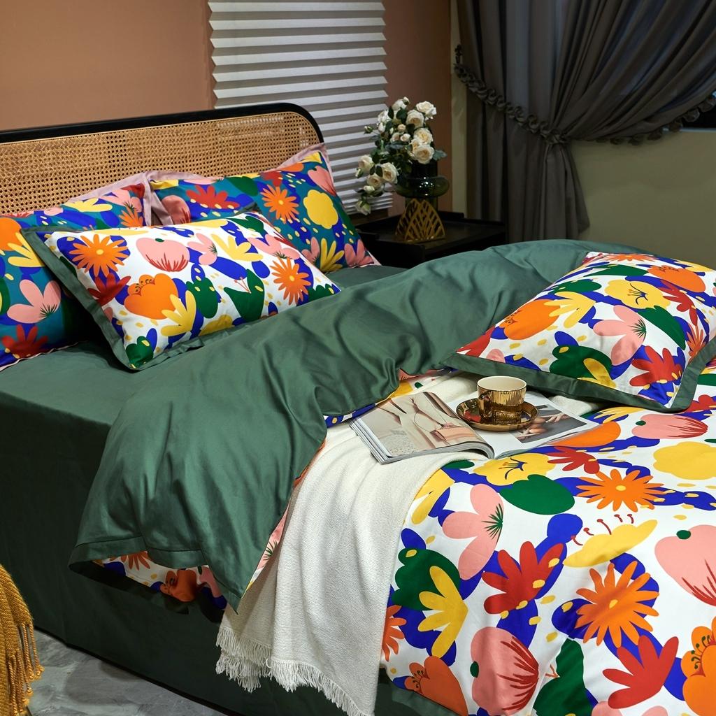 91家纺网 家纺一手货源 找家纺 优然居 2020新款小边款数码印花四件套 花蕊白