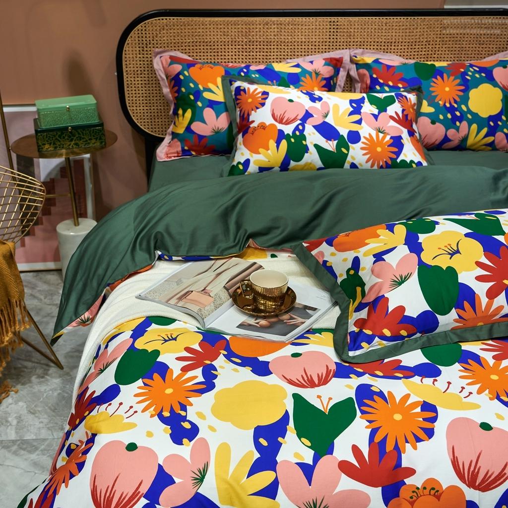 91家纺网 家纺一手货源 找家纺 优然居 2020新款小边款数码印花四件套 花蕊白