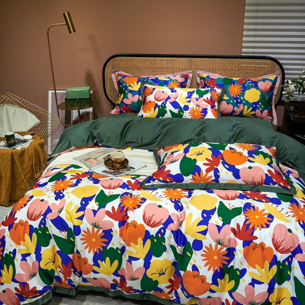 91家纺网 家纺一手货源 找家纺 优然居 2020新款小边款数码印花四件套 花蕊白